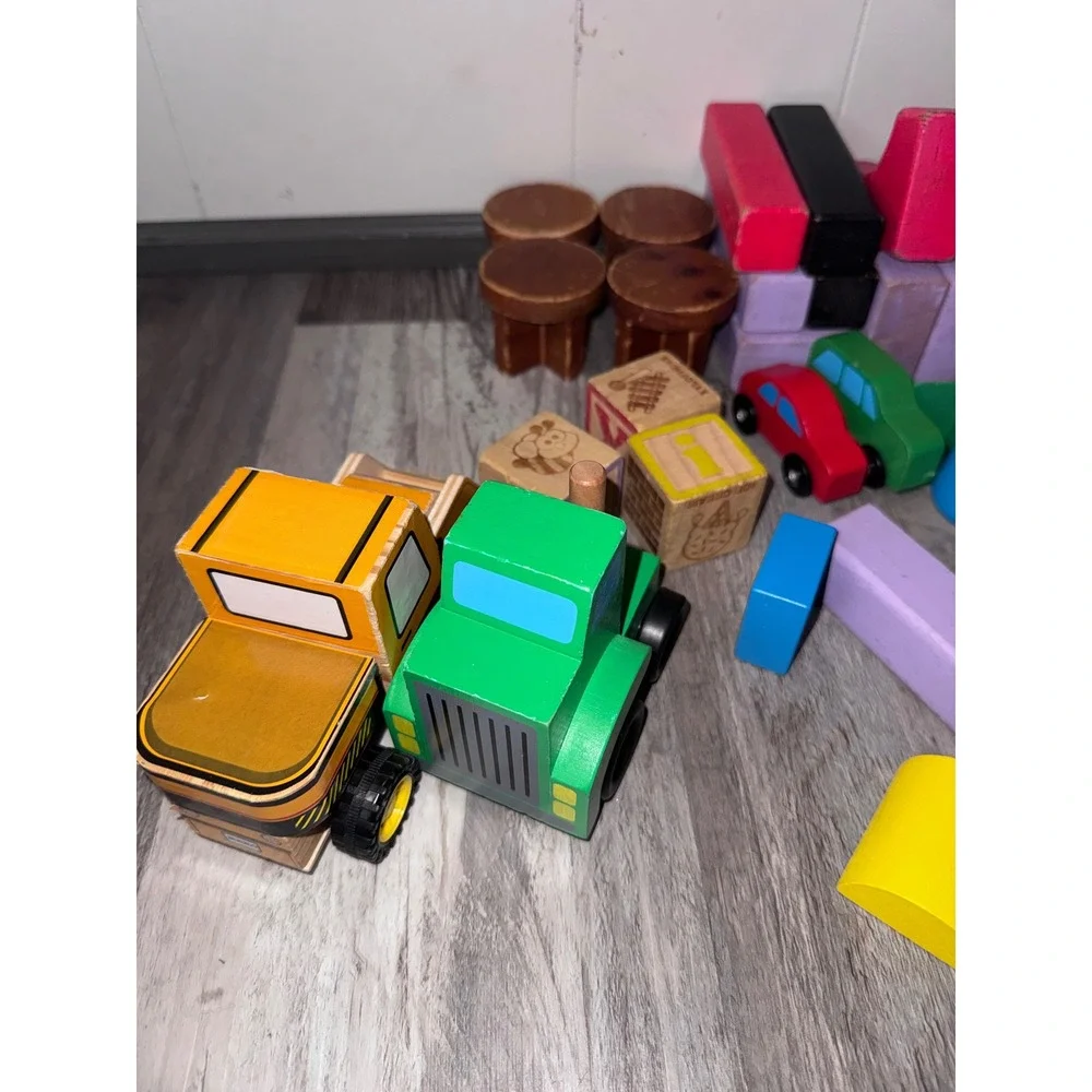 Wooden Stacking Train and Building Blocks Toy Lot Mixed Shapes